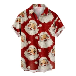 3D Printing Santa Claus Shirts Y2k Blouse Funny Mens High Fashion Clothing Women Hawaiian Beach Shirt Tops Christmas Pretty Gift