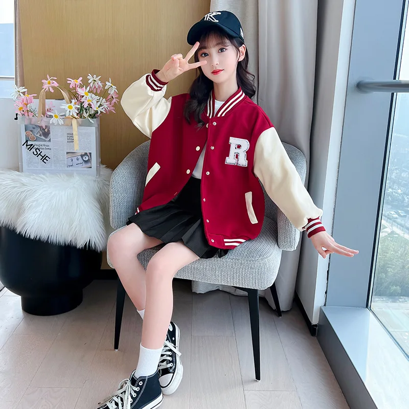 

2025 New Boys And Girls Fashionable Coat Tops 4 to 14 Years Old Boys And Girls Spring And Autumn Baseball Uniform Casual Coat