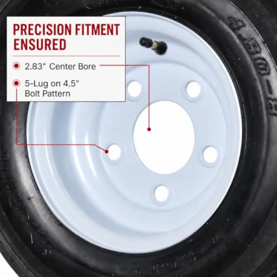 2-Pack Trailer Tire On Rim 480X8 4.80-8 480-8 Load Range C 5 Lug White Wheel - 2 Year Warranty w/Roadside