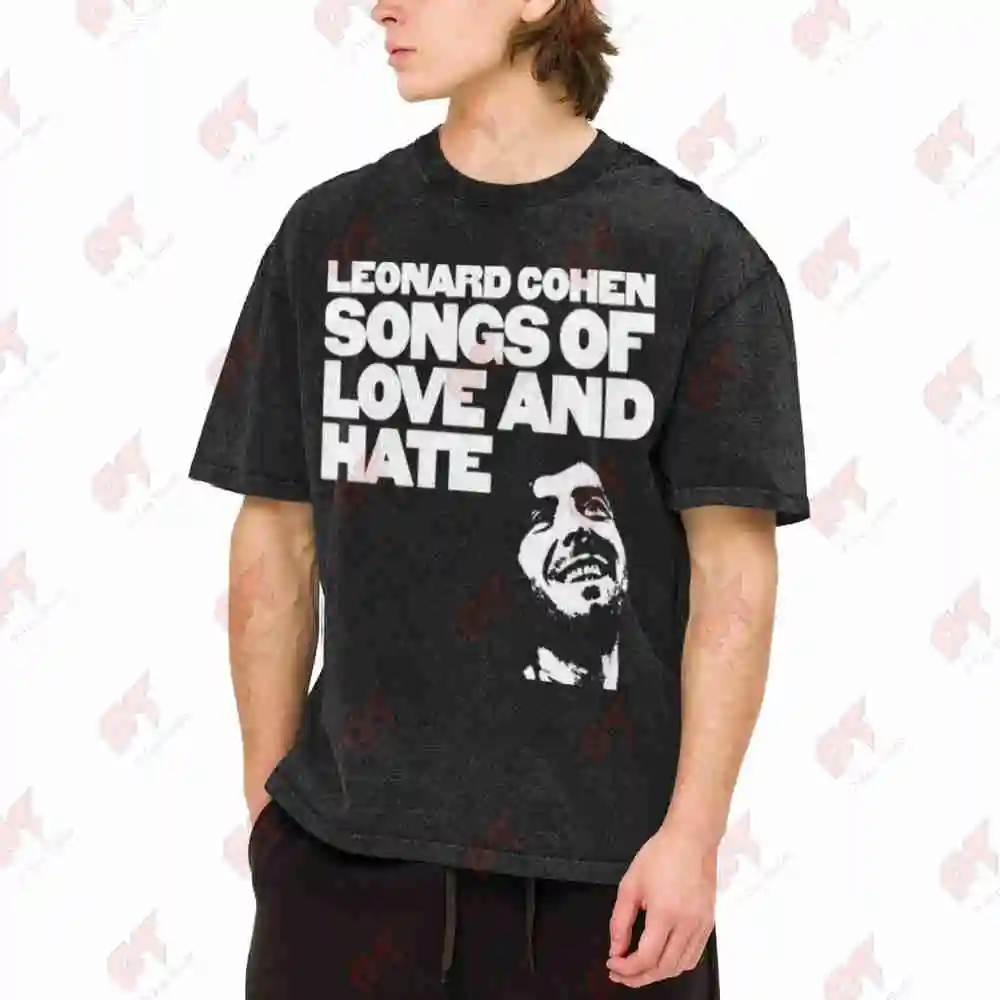 Leonard Cohen Songs Of Love And Hate Vintage Washed Tee Pure Cotton T-Shirt