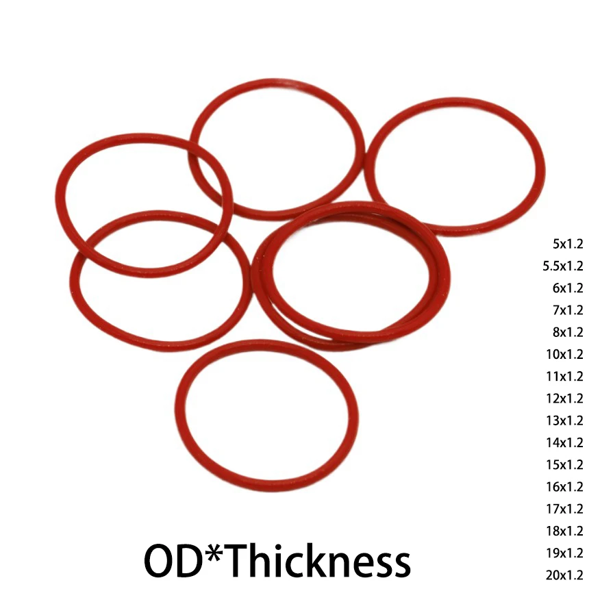5 5.5 6 7 8 10 11 12 13 14 15 16 17 18 19 20*1.2mm OD*Thickness Red Silicone Rubber VMQ Washer ORing Oil Seal Gasket O Ring