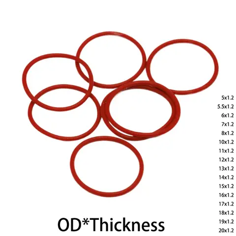 5 5.5 6 7 8 10 11 12 13 14 15 16 17 18 19 20*1.2mm OD*Thickness Red Silicone Rubber VMQ Washer ORing Oil Seal Gasket O Ring