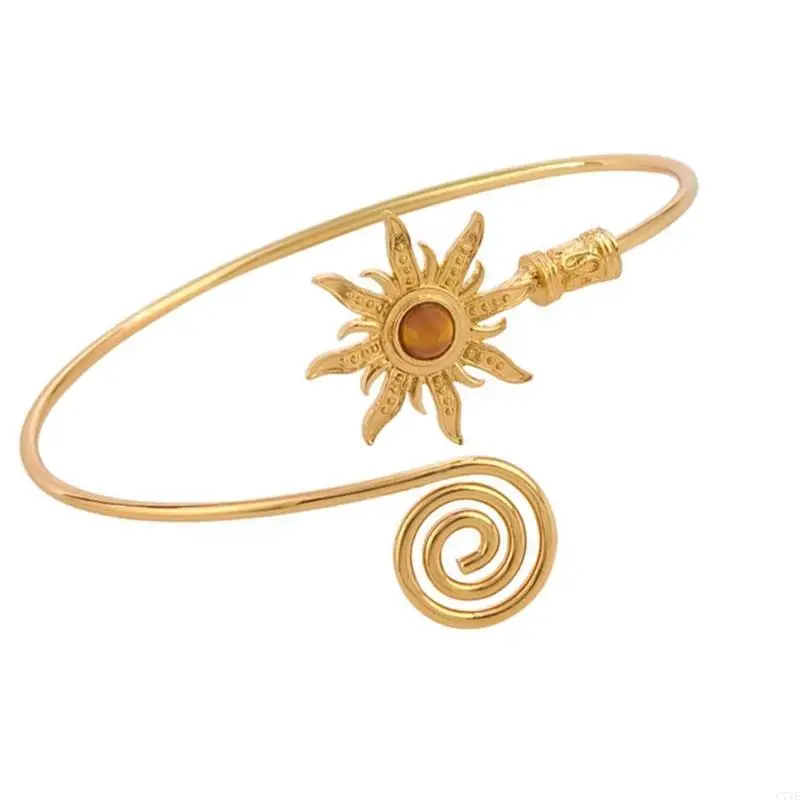  Multipurpose Retro Arm Bracelet Featuring Sun Designs And Turquoise Stone Adjustable For Fit Sturdy Metal Materials