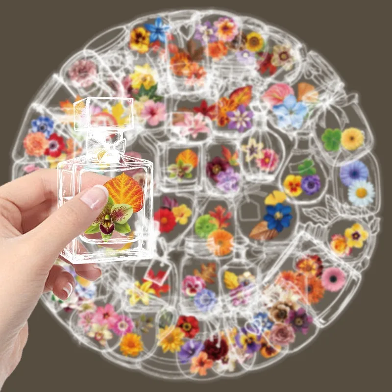 50 Uds. De pegatinas decorativas de grafiti creativas para mascotas con flores secas personalizadas de dibujos animados