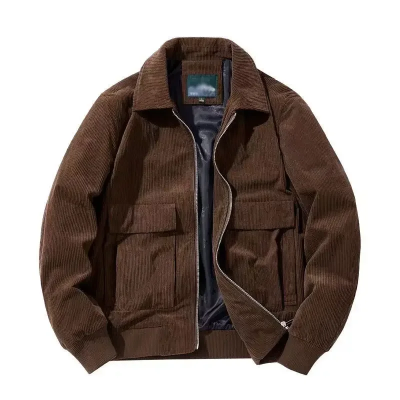 Gmiixder Herbst-Winter-Cordjacke für Herren, lässige Safari-Jacke mit Streifenmuster und Revers, vielseitige Herrenbekleidung, trendiger, eleganter, lockerer Mantel – Detail 5