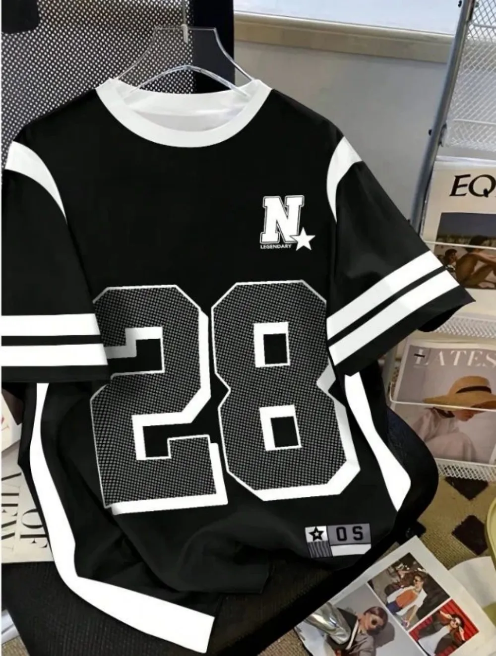Nueva camiseta transpirable de cuello redondo informal Simple americana de verano para hombre con estampado Digital callejero Top de estilo deportivo