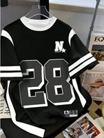 New Summer Men's American Simple Casual Round Neck Breathable T-shirt with Street Digital Printed Pattern Sports Style Top