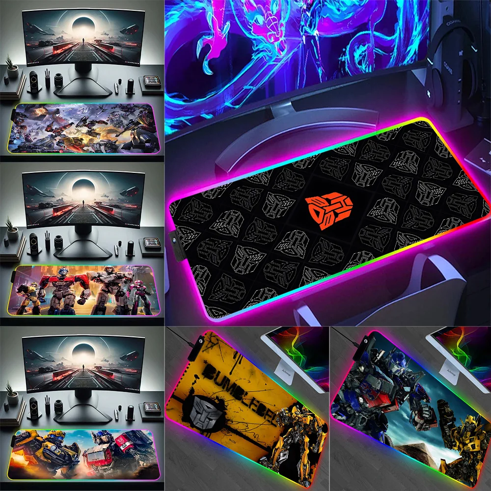 RGB Pc Gamer Keyboard Mouse Pad Mousepad LED Curtains Transformers Autobot Glowing Mouse Mats Rubber Gaming Computer Mausepad