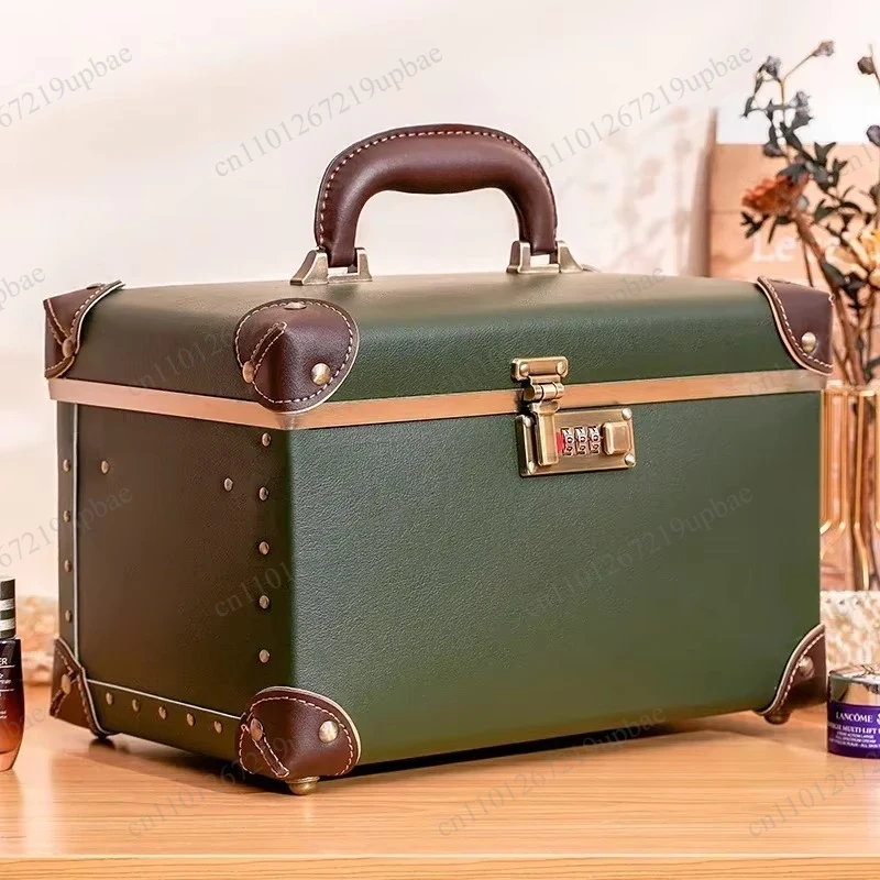 10 Inch Retro Style Cosmetic Case, Portable Travel Makeup Organizer Box, Nail Beauty Tool Storage Case for Dresser & Outdoor Use