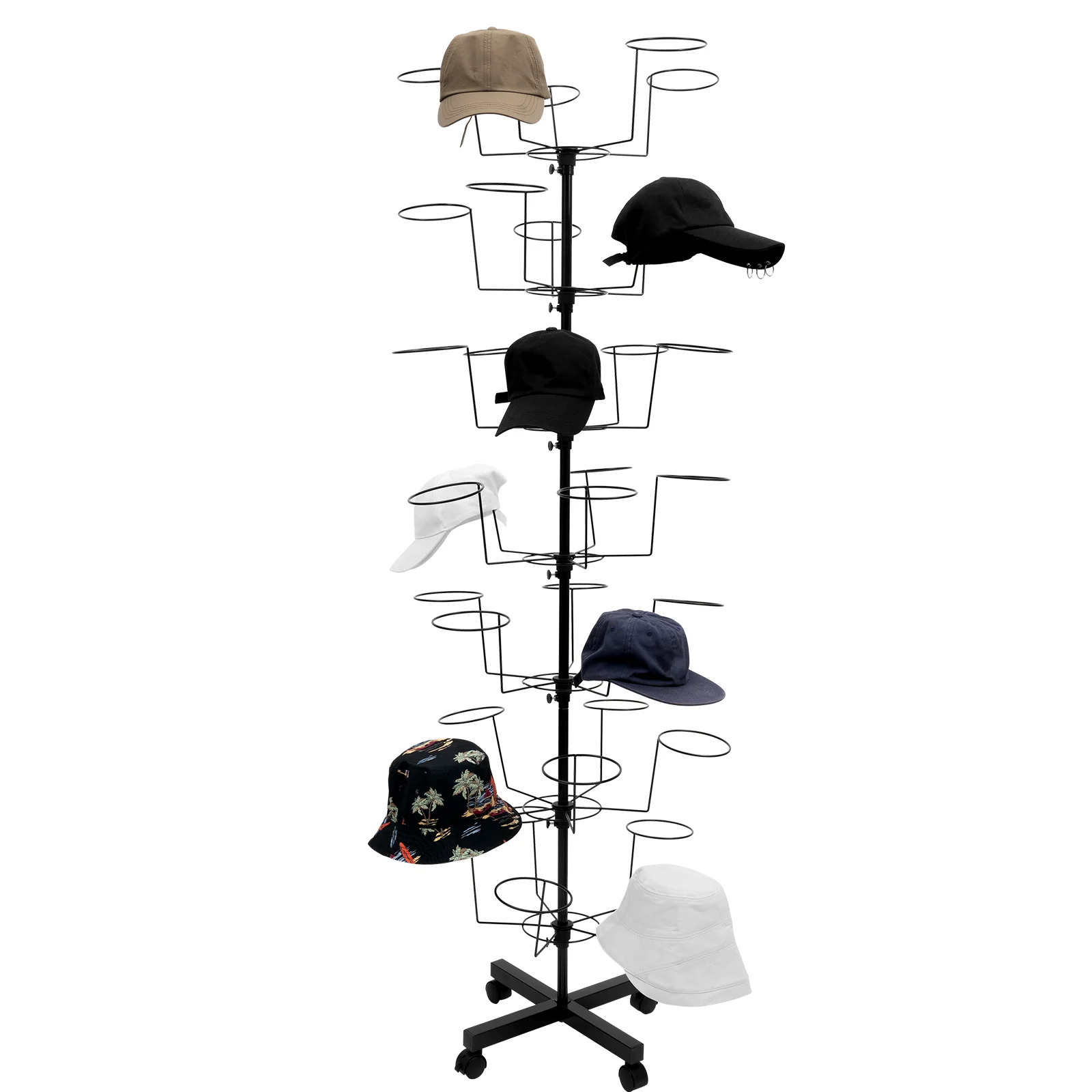 

7-Tier Metal Hat Cap Clothing Jewelry Display Stand Hanger Rack Landing Rotating Adjustable 35 Hats Storage Multi-layer