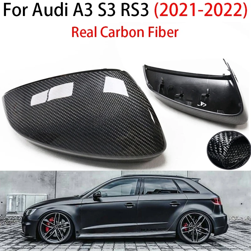 For Audi A3 S3 RS3 2021-2023 Real Carbon Fiber Car Side Mirror Covers LHD Blind Spot Assist Hole Replacement Add On Accessories