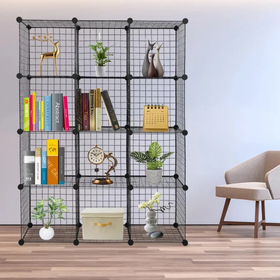 12-Cube Organizer Cube Storage Shelves Wire Cube Storage Origami Shelves Metal Grid Multifunction Shelving Unit Modular Cubbies