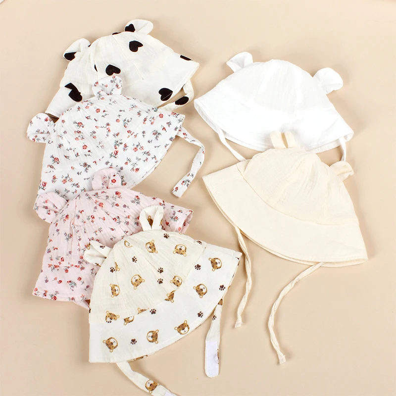 

Girl Boy Children Muslin Cotton Fisherman's Cap Baby Panama Sunscreen Hat Infant Cotton Caps Kids Windproof Basin Hats Summer