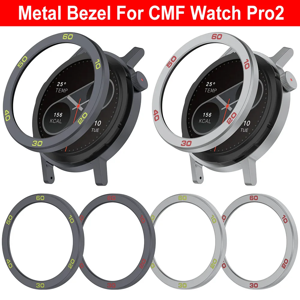 Metal Bezel Ring Metal Protector Watch Case Strap Cover Tempered Glass Film Metal Watch Bezel for CMF by Nothing Watch Pro 2