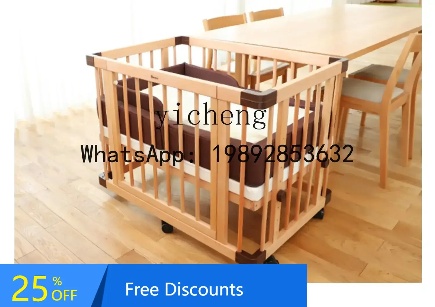 

AD Twin Crib Solid Wood Twin BB Bed Large Multi-Functional Stitching Big Bed Game Fence