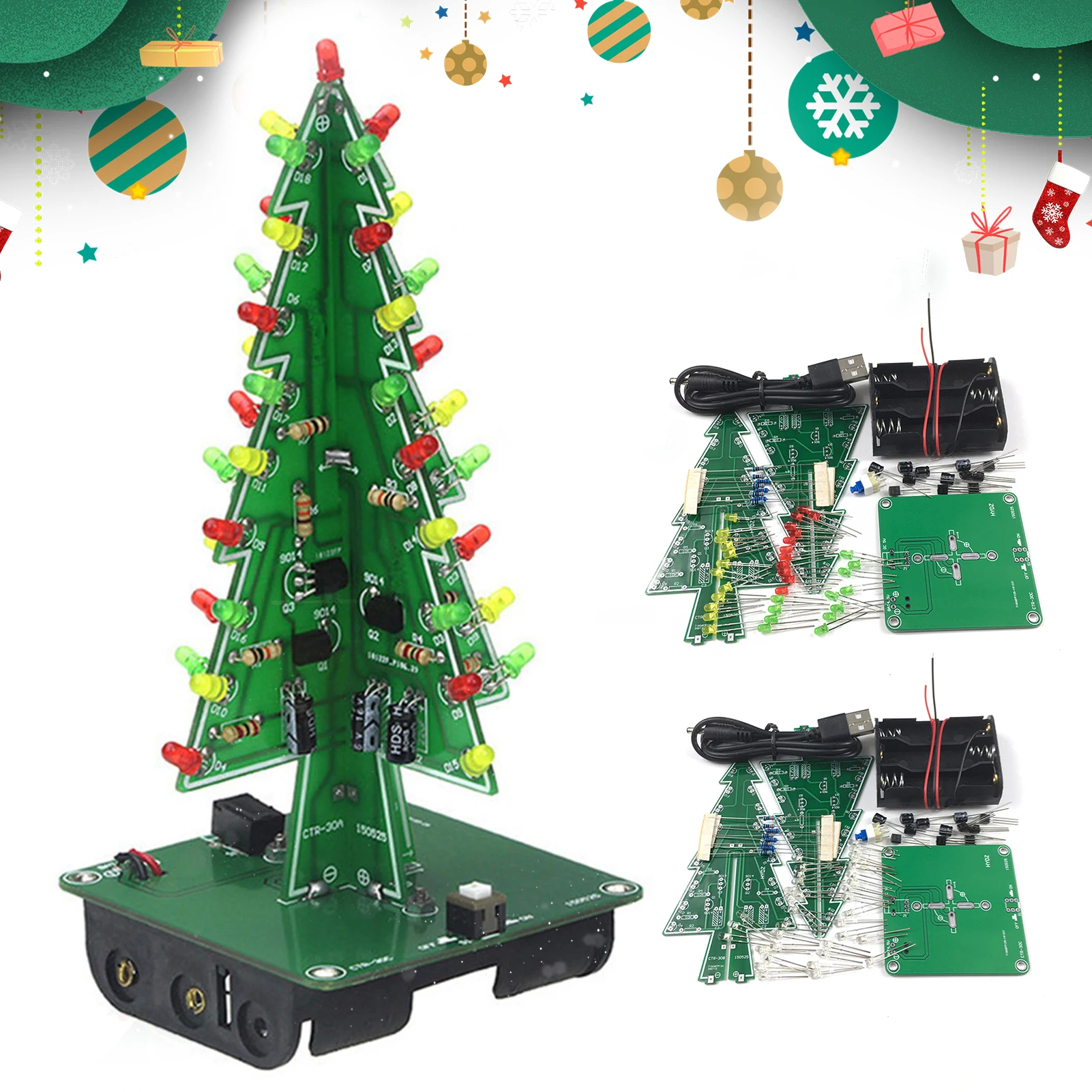 Ornament 1 Set Interesting Electronics Soldering Colorful 3D Xmas Tree Easy to Operate DIY Soldering Kit Beautiful   for Gift