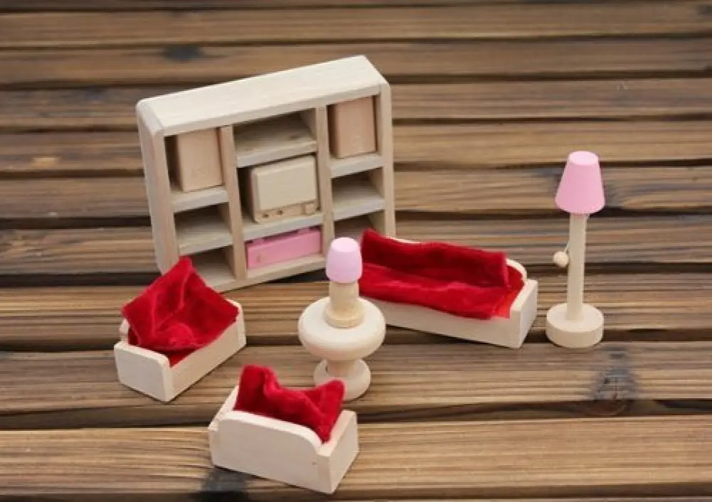 11-teiliges Holzmöbel, Puppenhaus, Spielzeug, Zubehör, Mini-Möbel für Wohnzimmer, Miniatur