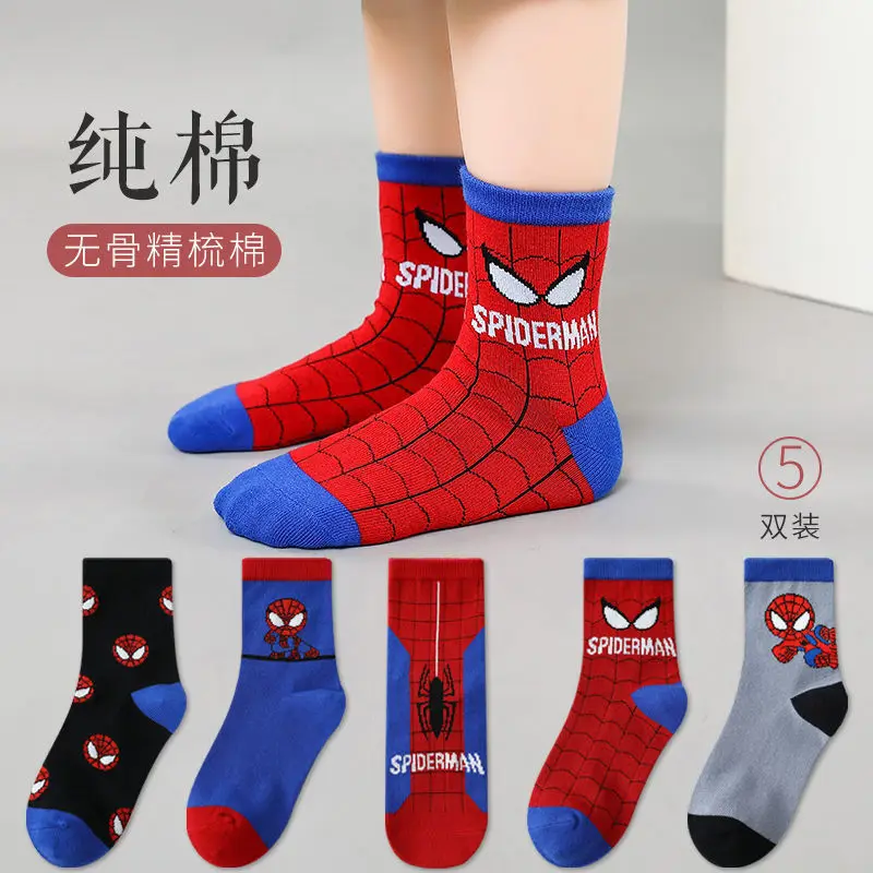 Random 1 Pair Disney Spidermans Socks Cartoon Anime Soft Absorb Sweat Cotton Boys Tube Sock Children Autumn Winter Kids Gift