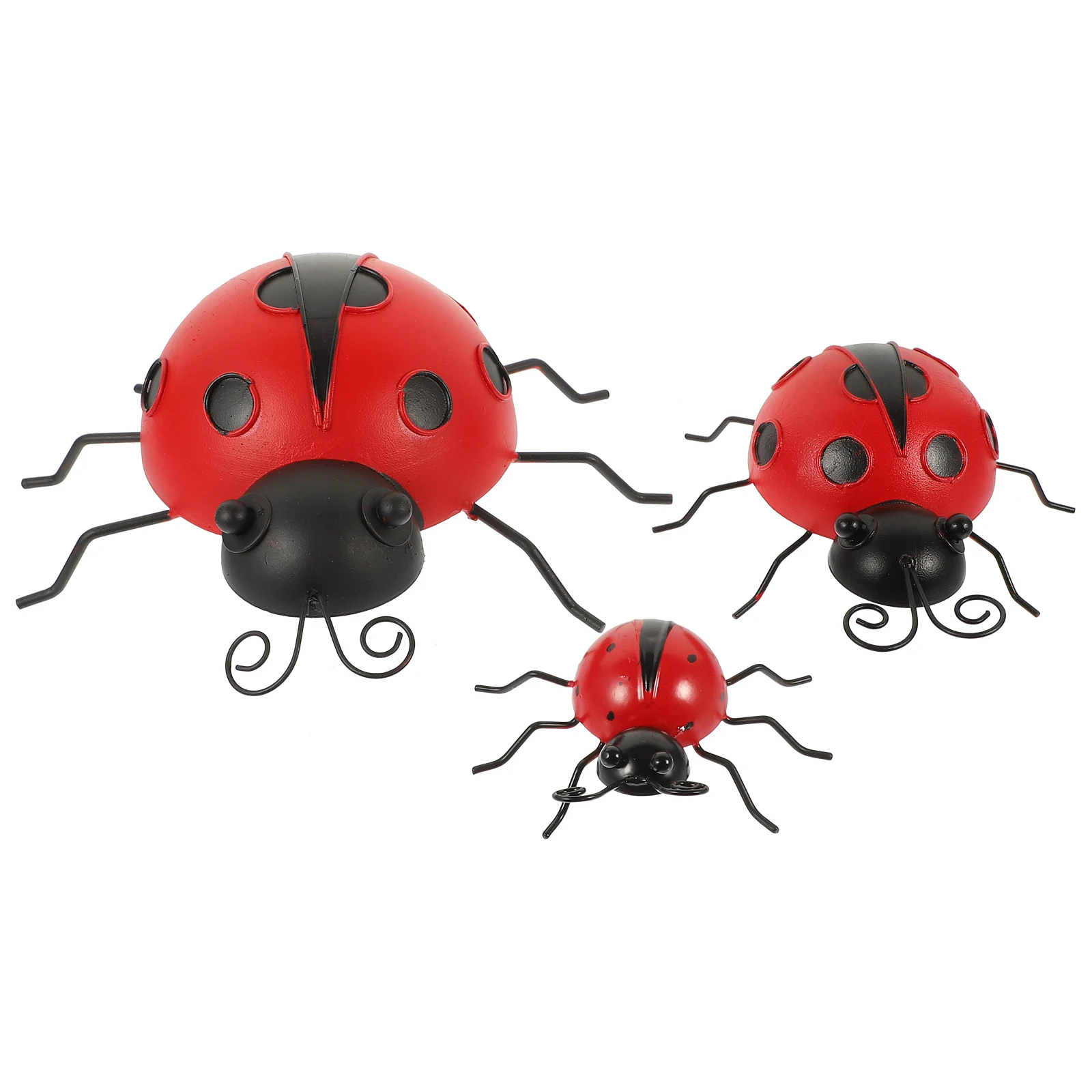 

3 Sizes Iron Ladybug Decorations for Garden Lawn Pond Home Tabletop Terrace Ornament Set of 3 Pcs Simulated Ladybugs Yard