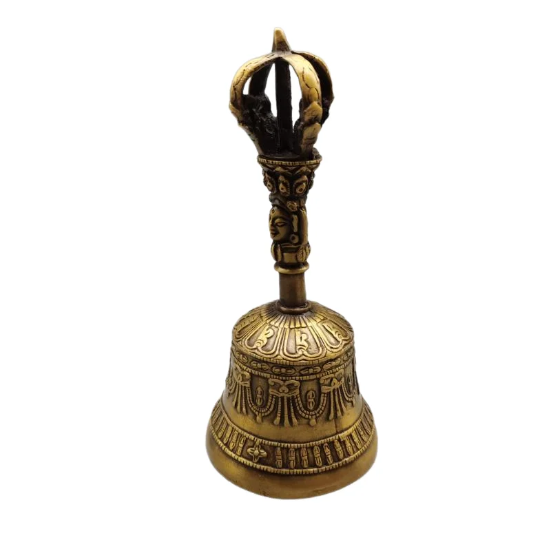 China's Mini Brass Copper Sculpture Pray Guanyin Bell Feng Shui Hand Bell Invitation Buddha Buddhism Meditation Alarm Prayer