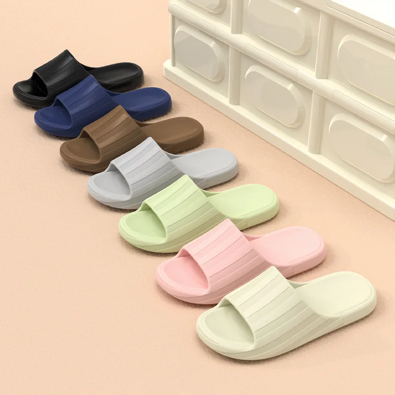 Summer Striped Fashion Women Men Home Slippers Light EVA Thick Soft Sole Indoor Outdoor Slides Bathroom Anti-Slip Couple Slipper