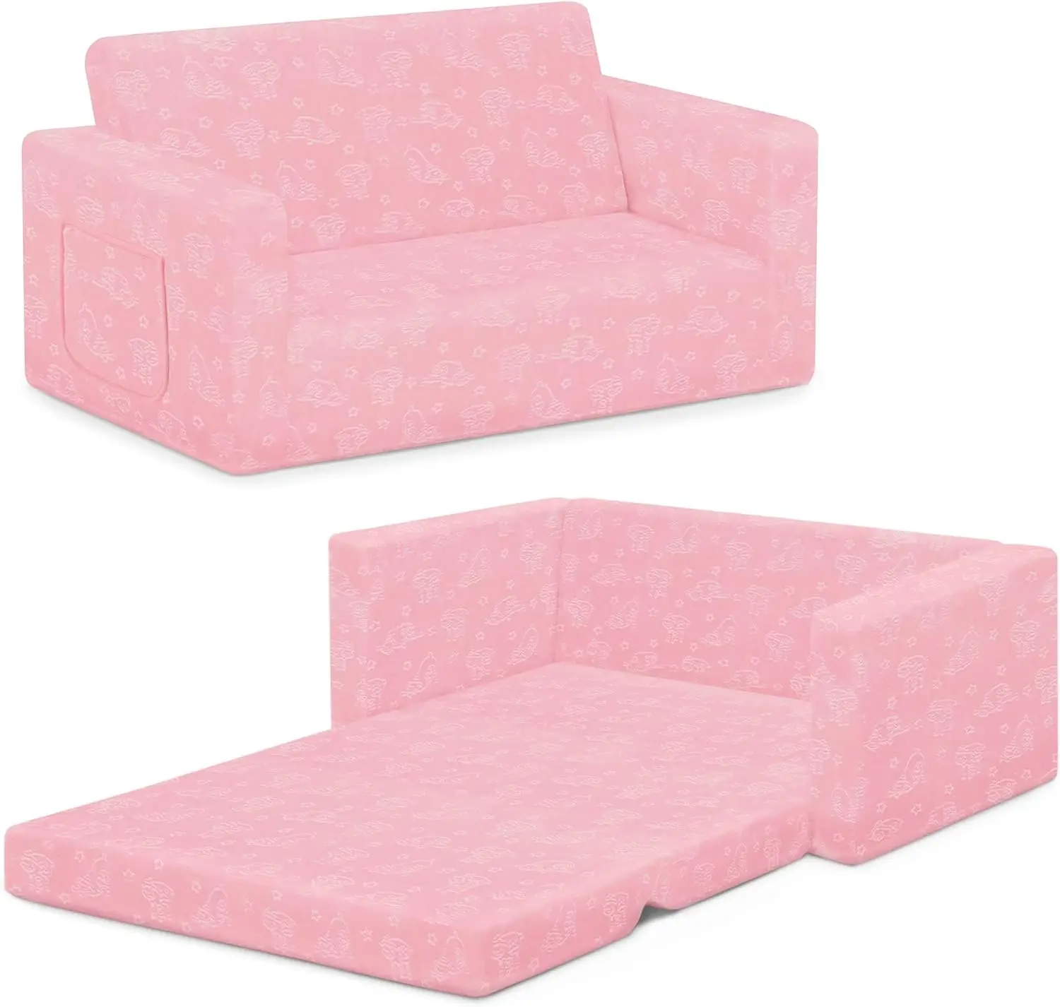

Extra Wide Convertible Sofa to Lounger - Comfy 2-in-1 Flip Open Couch/Sleeper for Kids, Pink, 30-inches