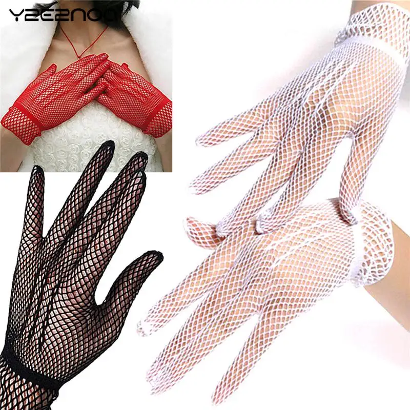 

1 Pair Women Mesh Fishnet Gloves Summer Nylon White Glove Sunscreen UV Protection Dance Party Gloves