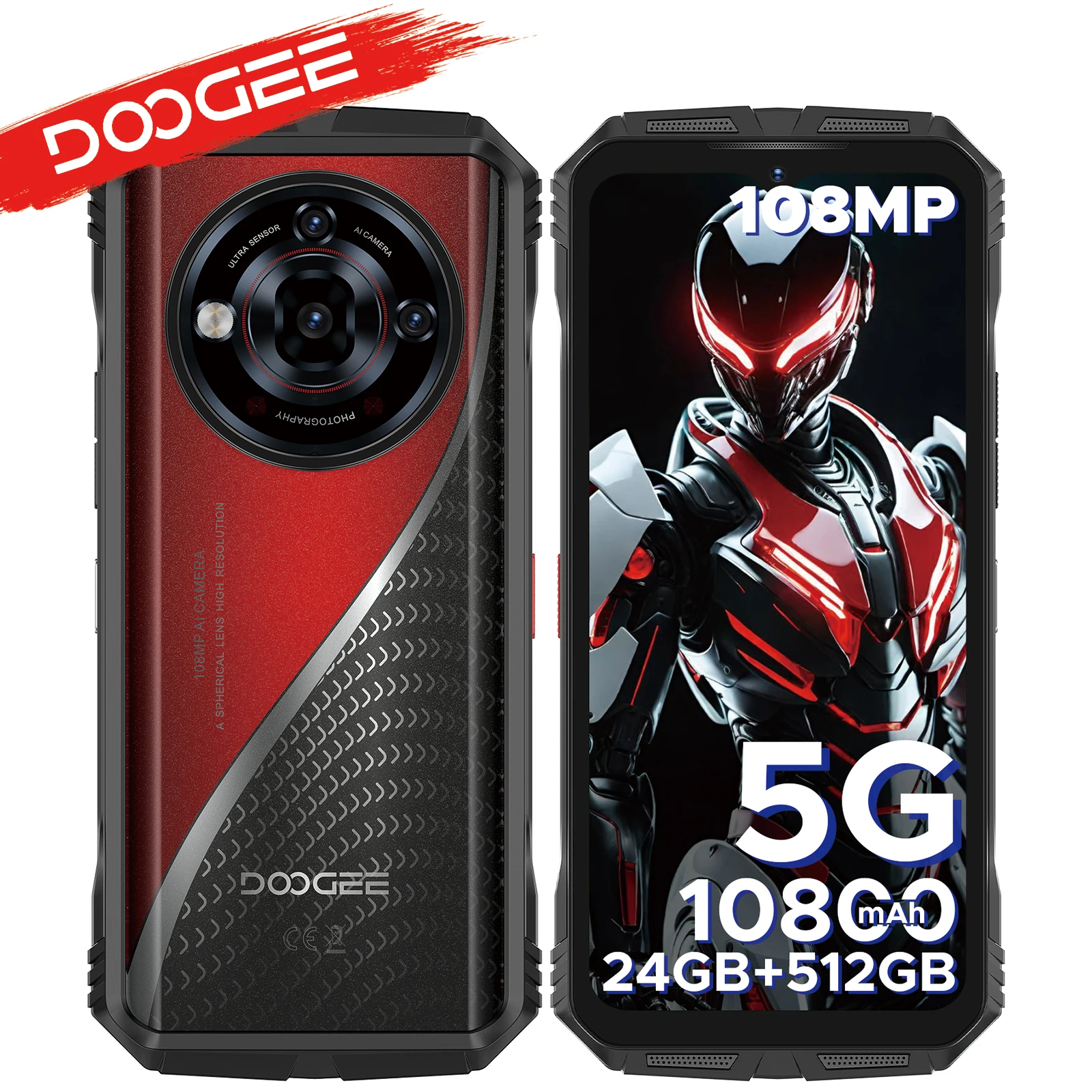 DOOGEE S118 Pro 5G - Smartphone robusto, schermo da 6.6 FHD 120Hz, Dimensity 7050, 24GB di RAM, 512GB di memoria, batteria da 10800mAh, NFC