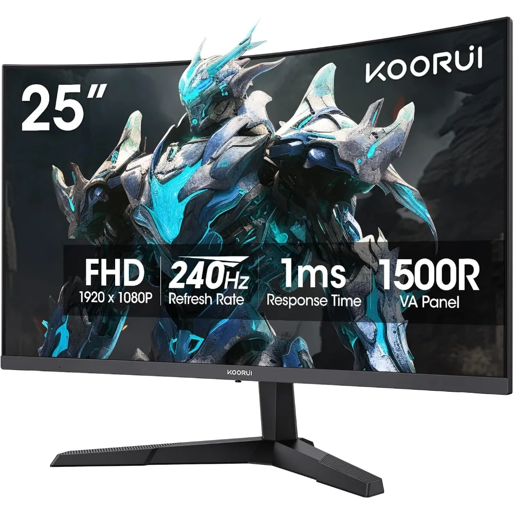Curved Gaming Monitor 25 Inch 240Hz FHD 1080P Display 1500R 1ms MPRT Adaptive Sync HDR Eye Care VESA Mount Tilt