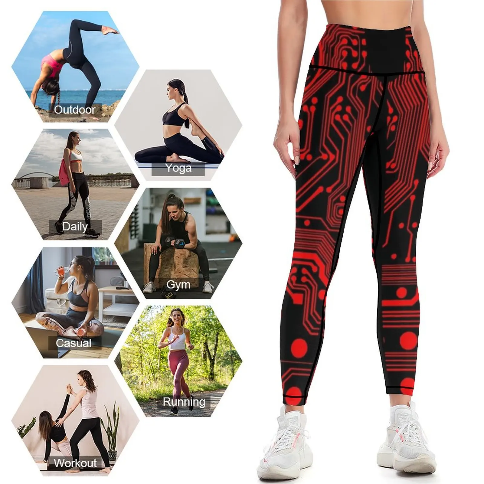 Red Biohazard (Cybergoth) Leggings Clothing fitness Women's high waist sports tennis for Women's sports pants Womens Leggings