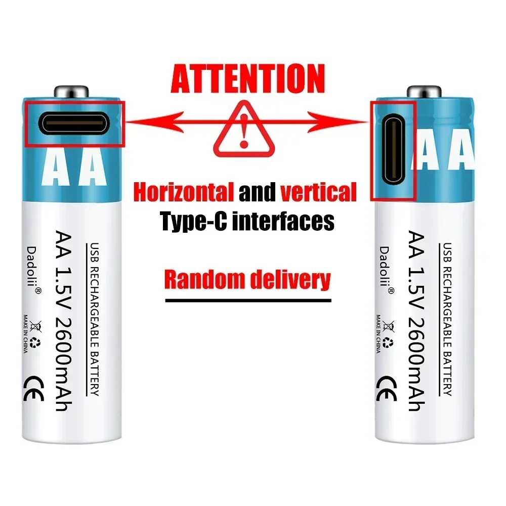 AA Battery 1.5V AA 2600mAh USB rechargeable li-ion battery for remote control mouse small fan Electric toy battery with Cable