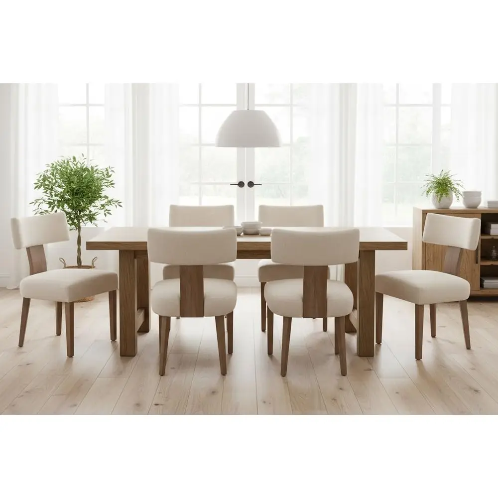 

ern Dining Chairs Set o 6, Comy Upholstered Side Chairs with Wood Legs, Linen abric Dining Chairs with Curved Wingback or Living