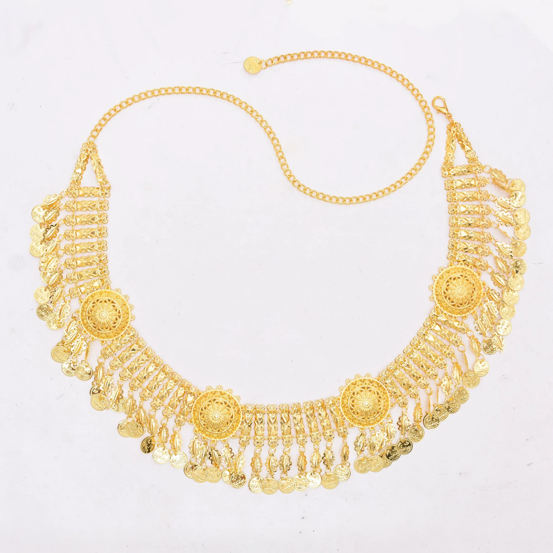 Golden Metal Coins Waist Belly Chains Fashion Indian Thai Traditional Ethnic Dance Accessories Belt Charm Women\'s Body Jewelry