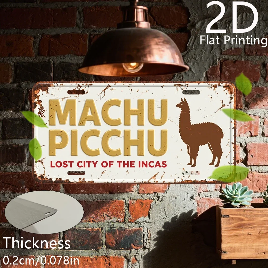2D Flat - 1pc 2D Flat Printing Retro Aluminum Plate | Machu Picchu Lost City of the Incas Decorative Plaque & Statues, Vintage T