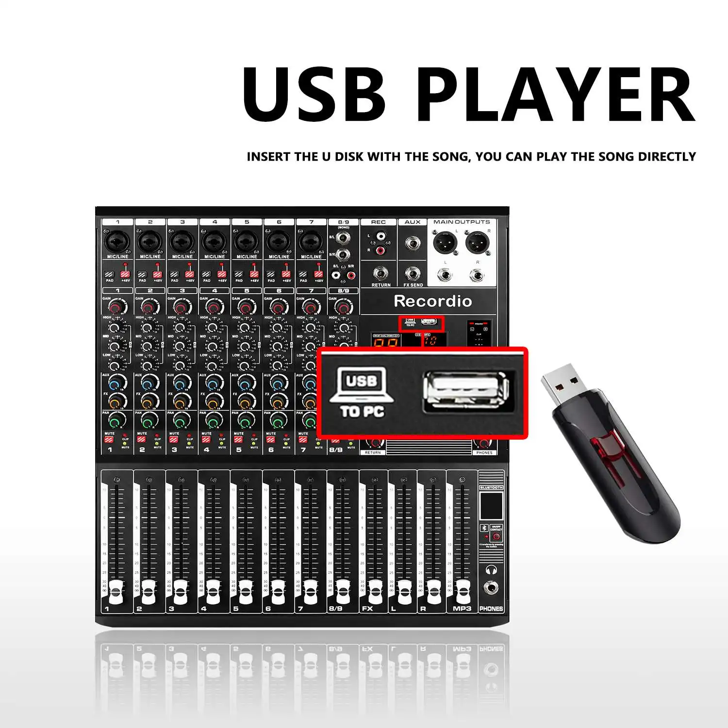 GAX-Q8 Recordio High Quality Audio Mixer Professional Digital Stage Mixer With 99SDP 7 Segment Equalizer