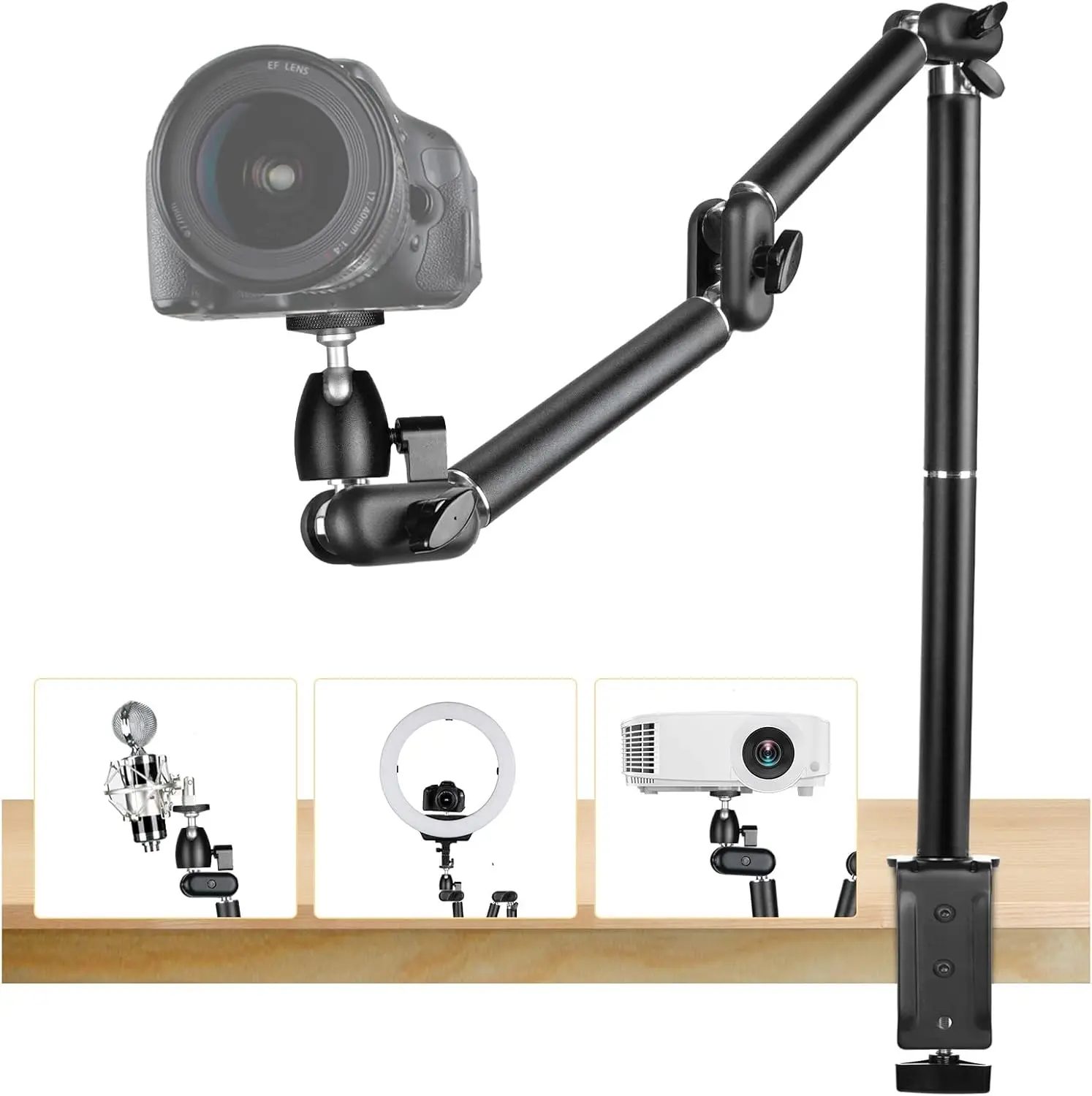 Desk Camera Mount Stand Heavy Duty Articulated Camera Arm Articulating Table Mount Stand Adjustable Flexible Gear Joints