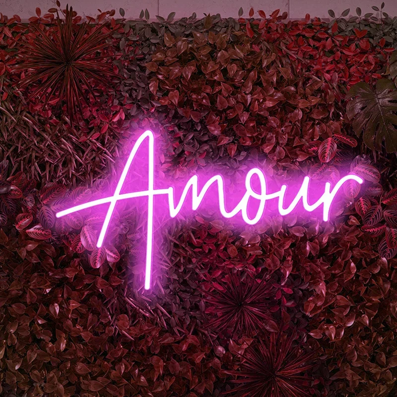 ป้ายไฟนีออน Amour LED, ตกแต่งงานแต่งงาน, ไฟนีออนปาร์ตี้, ตกแต่งห้องนอน, แขวนผนัง, ฉันรักคุณตกแต่ง