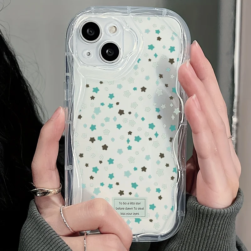 INS Scattered Star Print Lens Protect 3D Wavy Edge Phone Case For Samsung Galaxy S23 S24 S25 S26 Ultra A36 A55 A56 A57 5G Cover