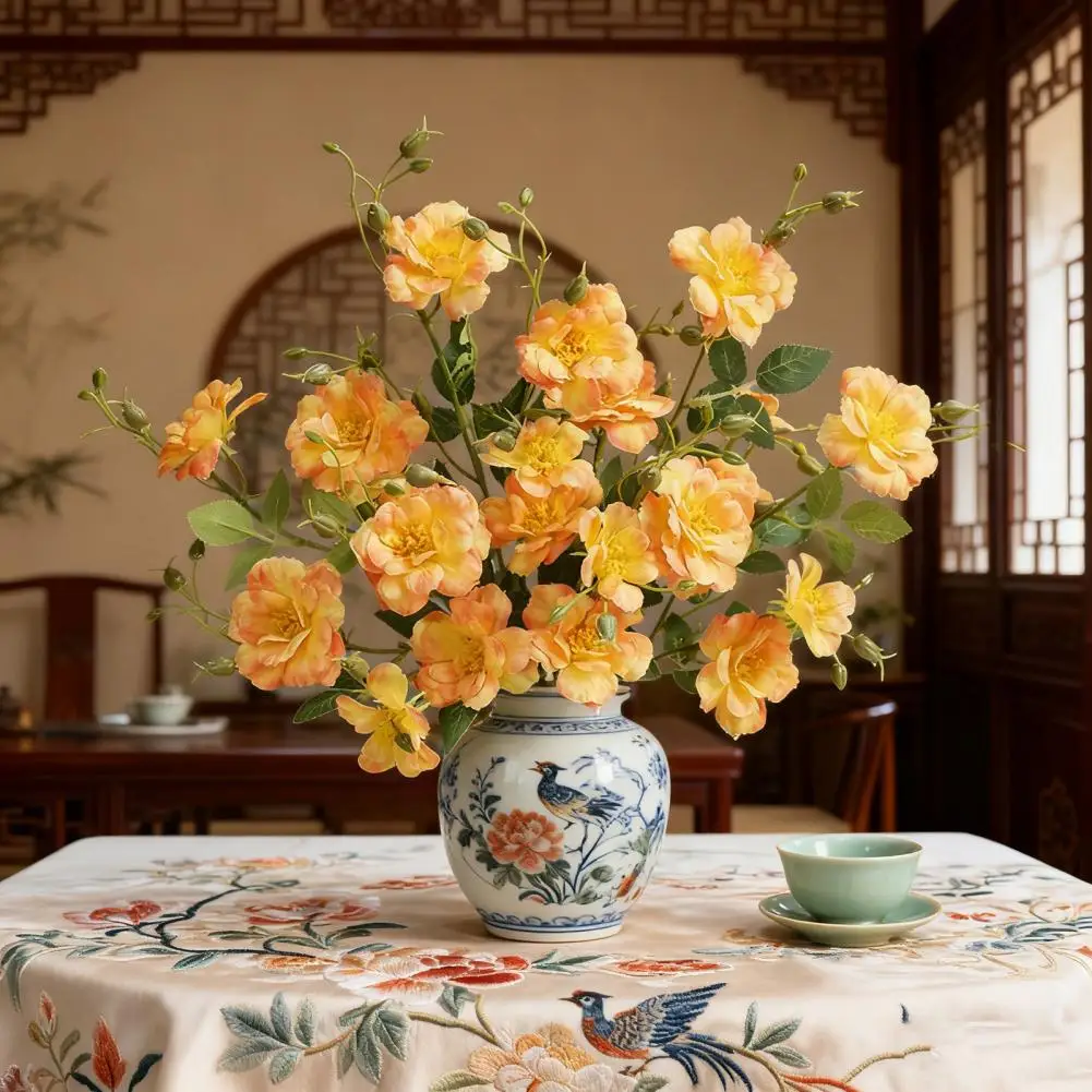 Fake Roses Elegant Uv Resistant Artificial Chinese Rose Flower with Leaves for Wedding Party Table Centerpiece Indoor Outdoor