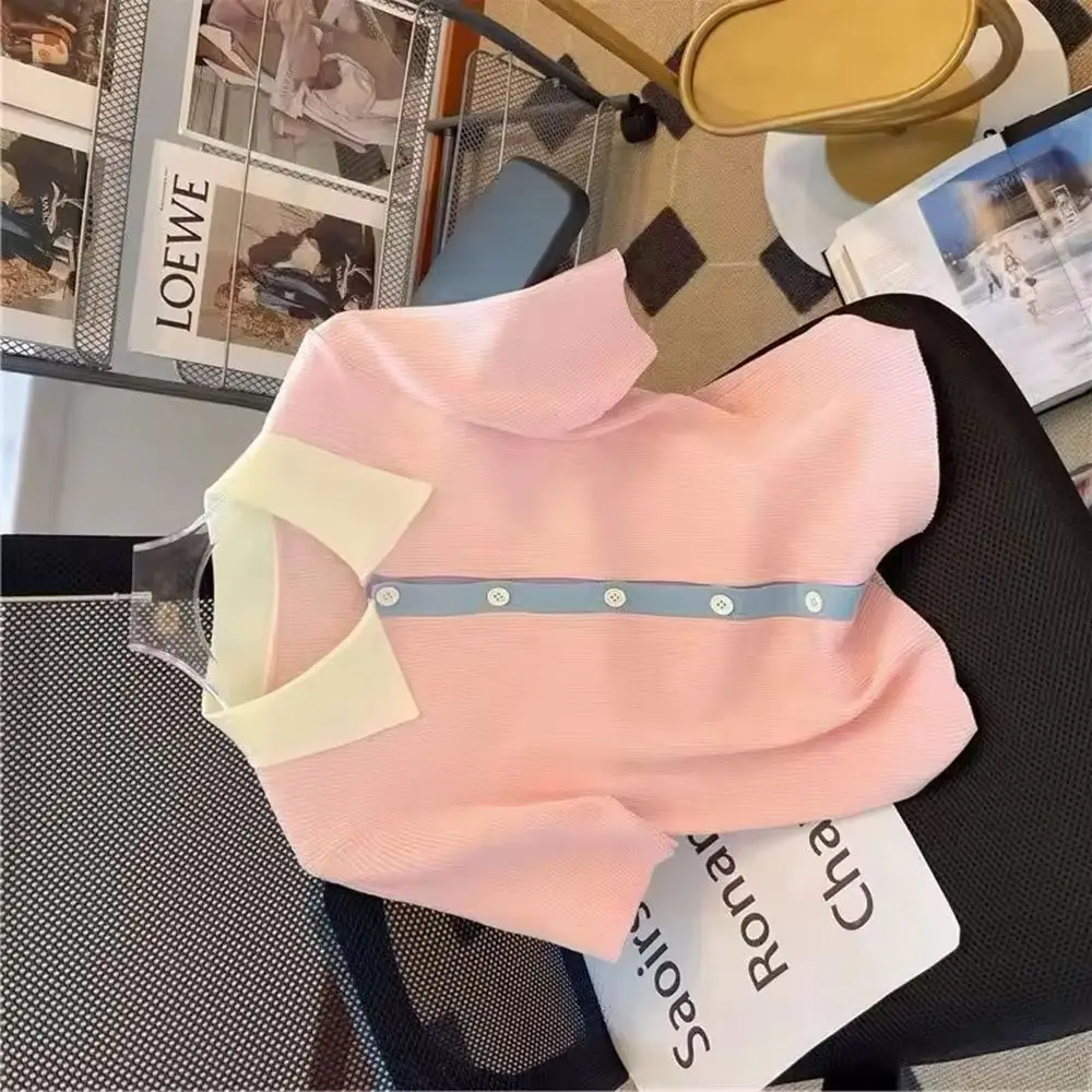 Summer New Fragrance knitting Vest Women's Single-Breasted V-Neck Short-sleeved Loose Vest Female Waistcoat Causal Ladies Tops