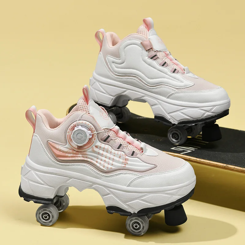 

Four Wheels Girls & Boys Child Deformed Roller Skates Retractable Flying Shoes Fashion Kids & Adults Sneakers Size 33-43