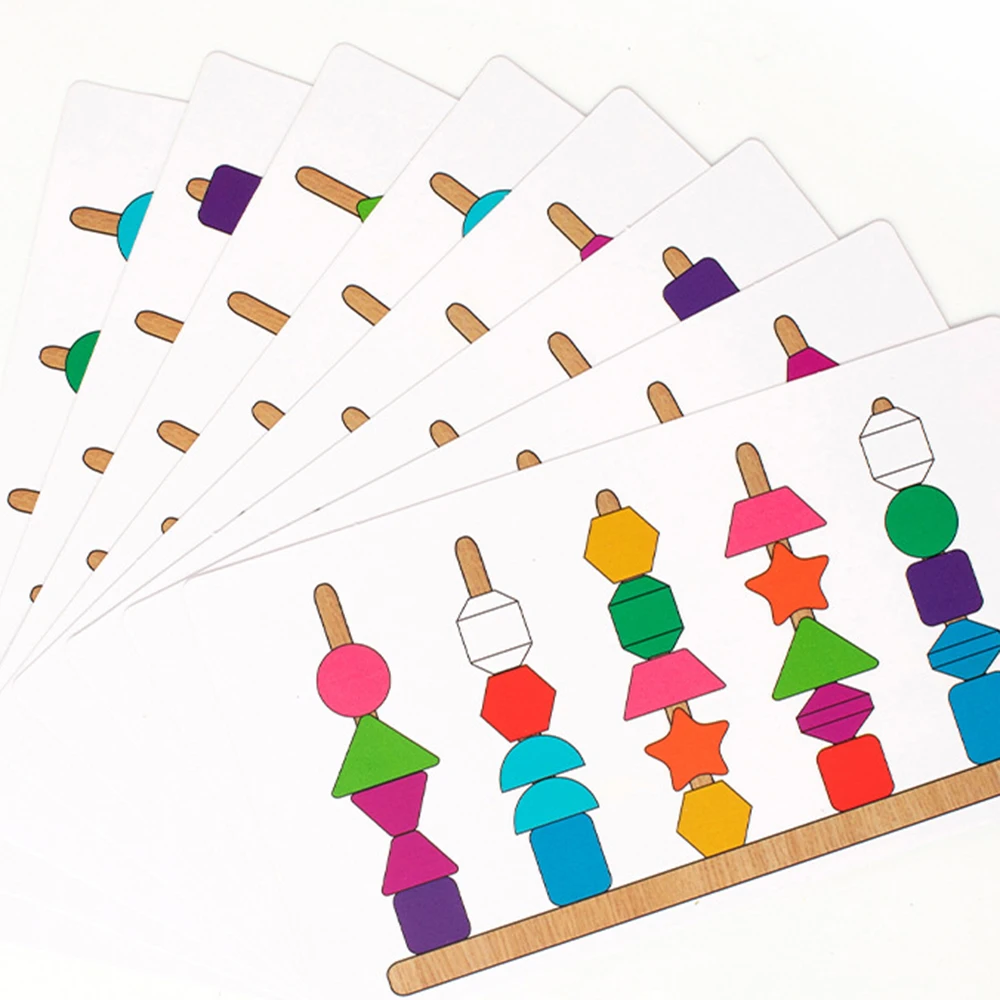 Ensemble de jouets géométriques assortis en perles de bois pour enfants, jouets éducatifs précoces, jouet de fête pour enfants