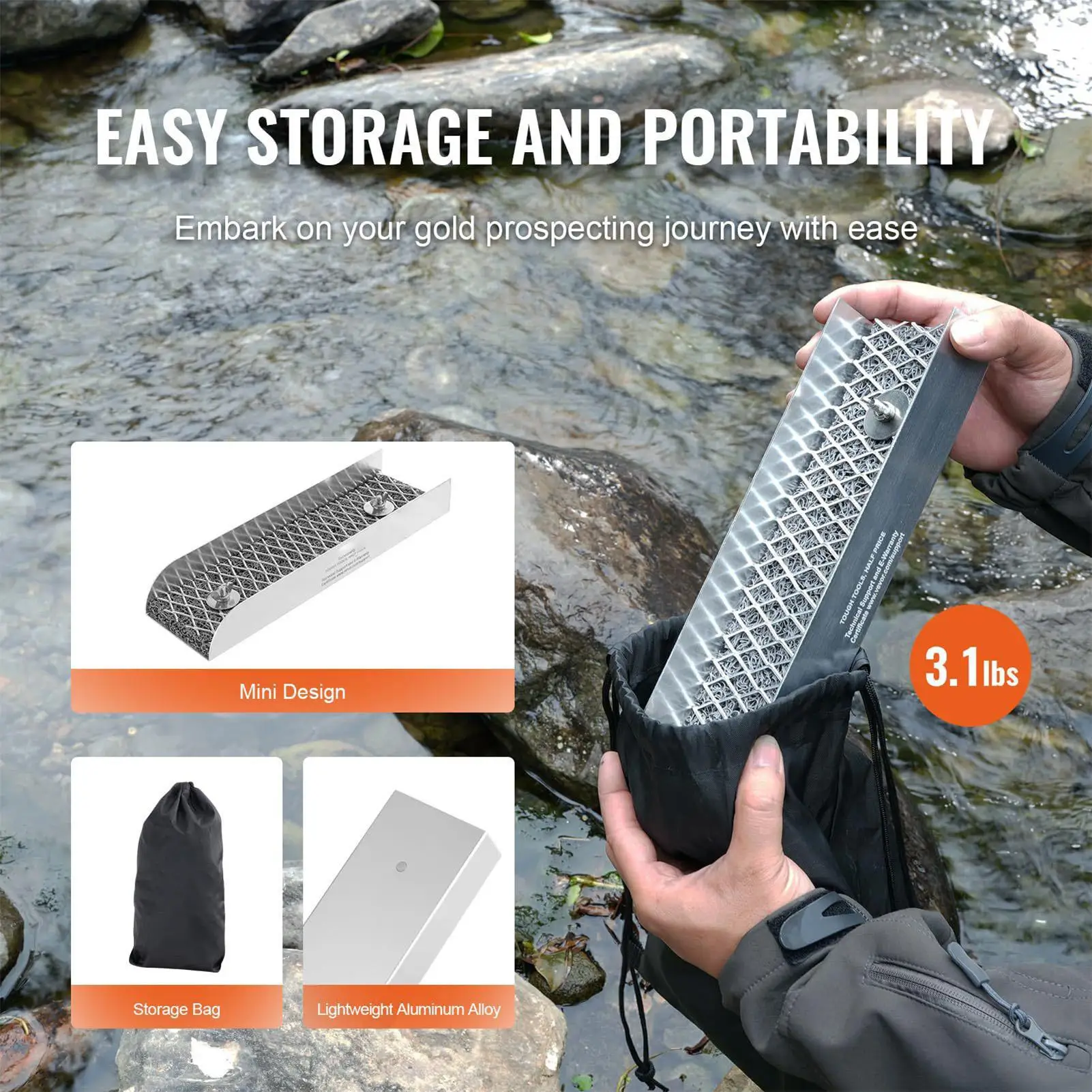 Gold Panning Kit with Sluice Box Small Portable Toys Gold Panning Kit with Miner Moss for Outdoor Lake River Stream Mountain