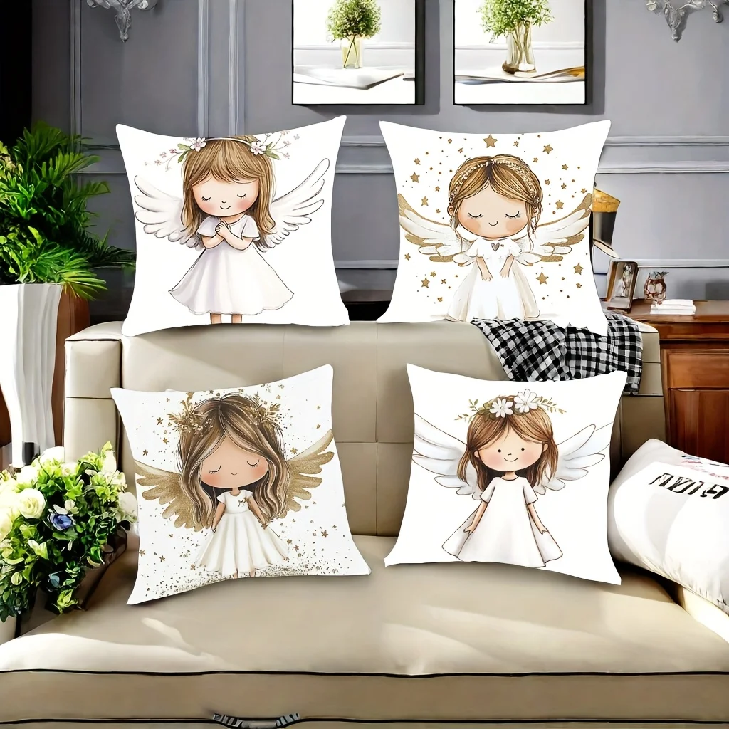4pcs Printed with Cartoon Angel Pattern Beautiful and Practical 45X45CM for Home Sofa Decoration Pillowcase Decor for 2026
