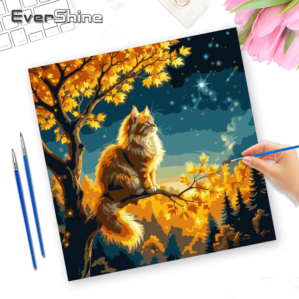 Evershine New Arrival Oil Painting By Numbers Set Cat Animal Art Drawing Numbers Painting Maple For Adults Wall Decoration