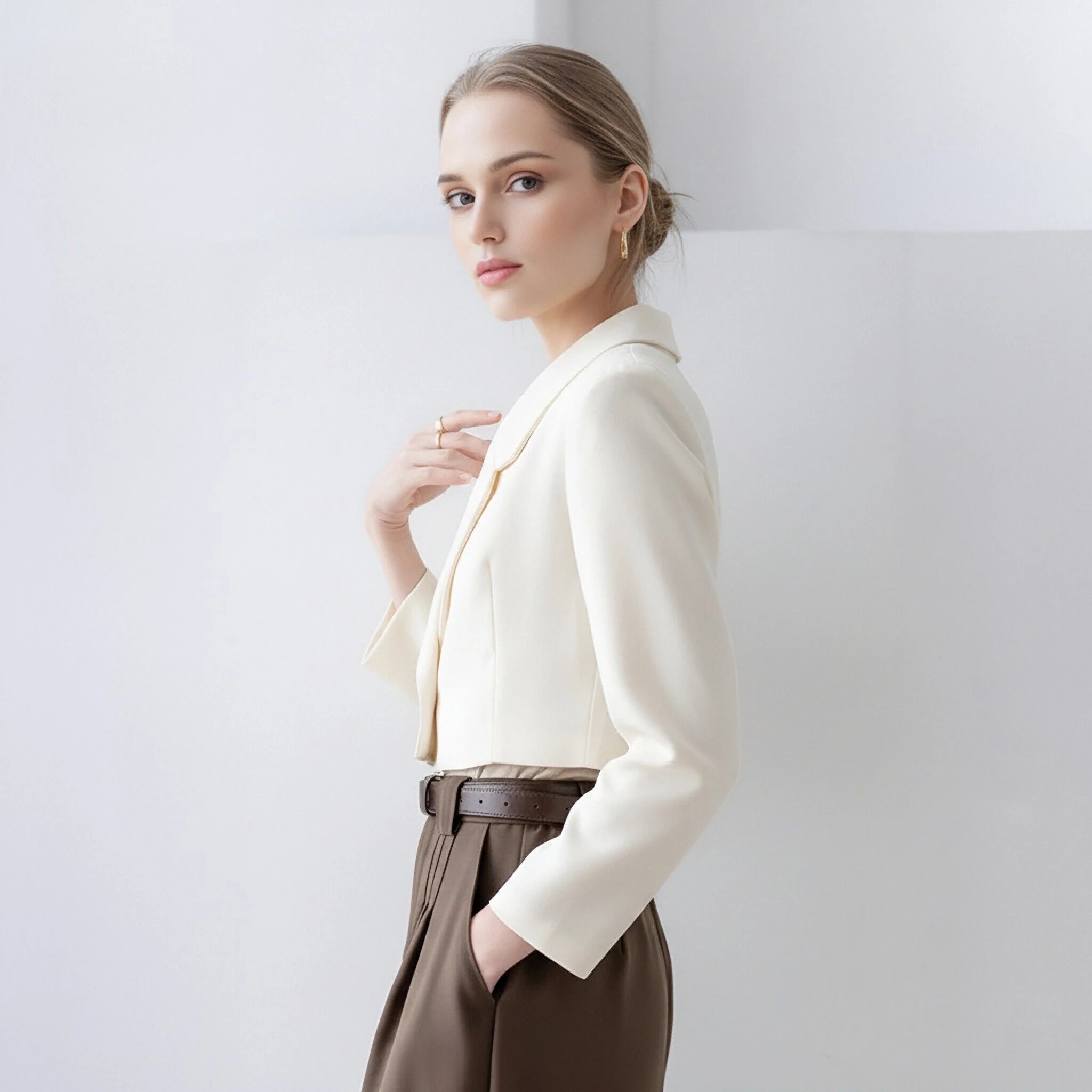 

Модный универсальный повседневный пиджак с длинным рукавом и открытой передней частью, осень-зима, цельный женский костюм из полиэфирного волокна с воротником-стойкой