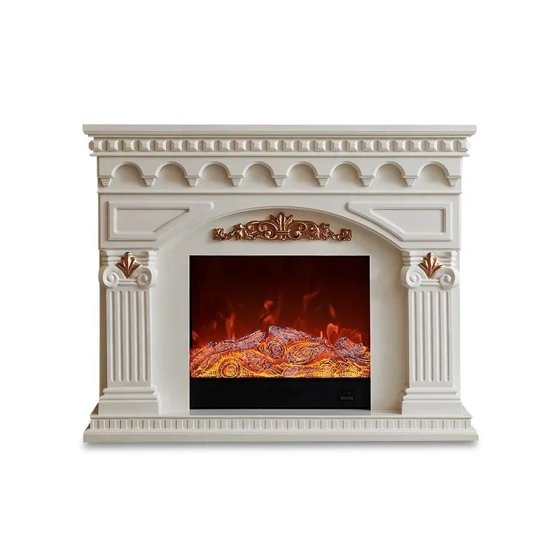 European White Fireplace Decorative Cabinet Solid Wood American Home Villa Living Room Simulation Flame Heating Retro