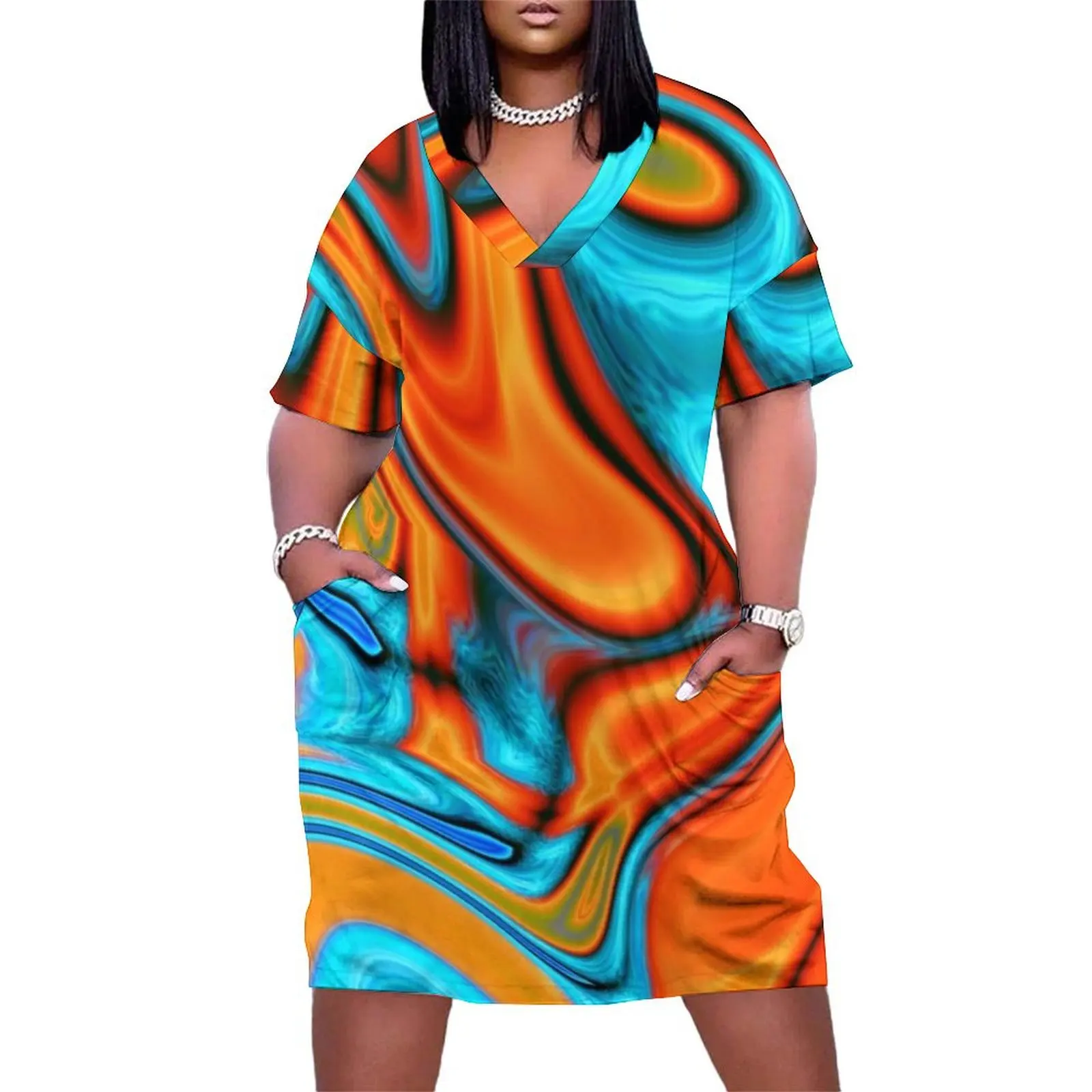 

vivid modern Southwest hipster turquoise orange swirls Loose Pocket Dress Elegant gown Clothing summer women's dress 2025