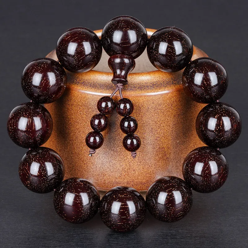 Traditional Chinese Style Natural Indian Small Leaf Red Sandalwood Bracelet Full Golden Veins Lucky Prayer Beads For Men Wealth view 4