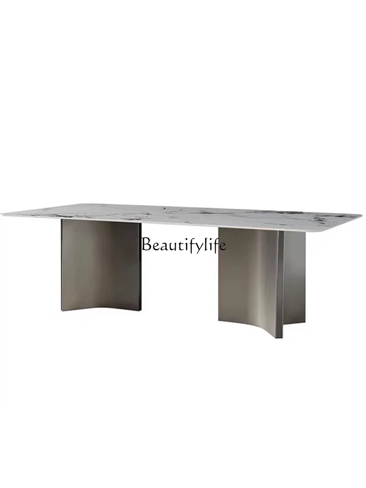 

Italian simple modern gray steel rock slab table rectangular high-end large apartment table